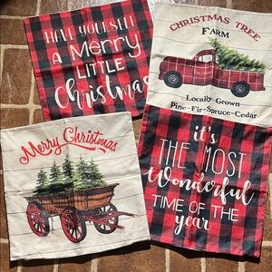 Festive Christmas Plaid Pillow Covers Set With Zippers Set of 4
